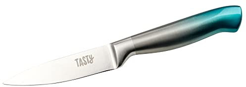 Tasty Paring Knife with Japanese Steel, Sharp Kitchen Knife, 8.5cm Blade, Kitchen Knife with Steel Handle, Japanese Stainless Steel Blade, Dimensions: 6x28cm, Colour: Blue & Silver