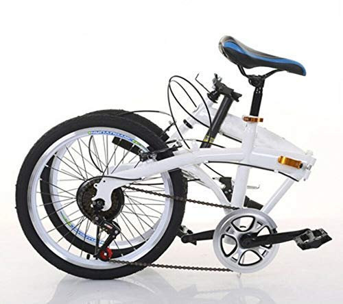 SHZICMY 20 Klappbares Bike Carbonstahl Faltrad Kleines Unisex Faltrad 7-Gang Variable Geschwindigkeit, Vordere V Bremse Und Hintere Bremse, Erwachsene Tragbares Fahrrad Stadtfahrrad (Weiß)