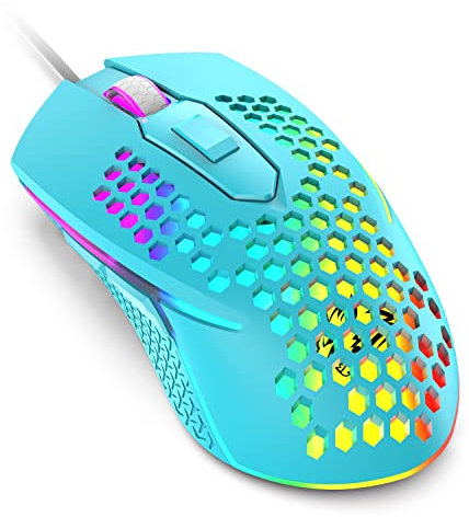 Kabelgebundene USB-Gaming-Maus 65G Honeycomb Shell Mini Ultraleichte Gaming-Mäuse 3200DPI 6 Tasten 7 Farben Chroma-Atmung LED-Hintergrundbeleuchtung Gaming-Mäuse Kompatibel mit PC/Mac- Blau