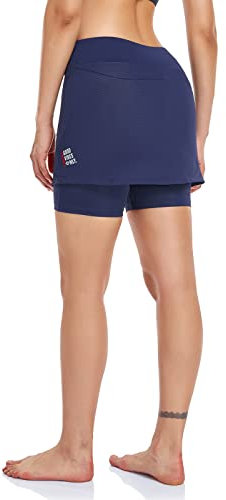 Santic Fahrradröcke Skorts 2 in 1 Kurze Damen Fahrradhose mit Gepolsterte hoher Bund Hosenrock Rock Shorts Sitzpolster Radlerrock Blau S