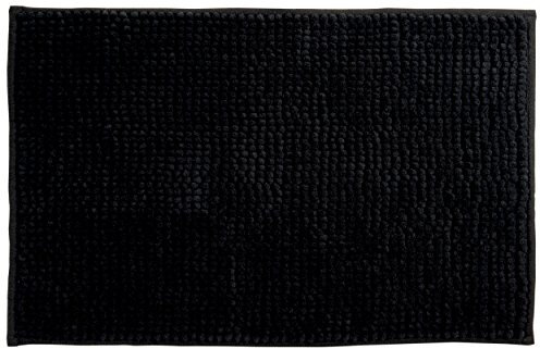 MSV Badteppich Badvorleger Duschvorleger Chenille Hochflor Badematte 50x80 cm – Schwarz