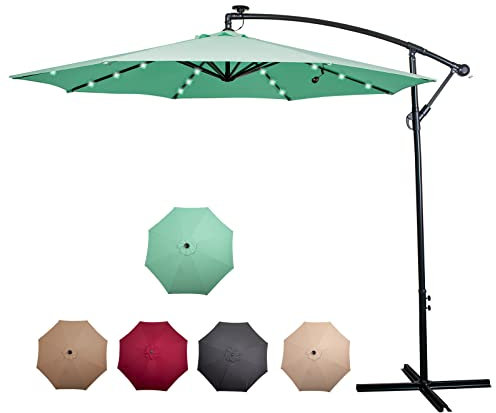 CAMORSA 3m Cantilever Garden Parasol, Patio Parasol with Solar-Powered LED Lights, Outdoor Sunshade Canopy with Crank Tilt Mechanism UV Protection for Patio and Balcony, Lack Blue