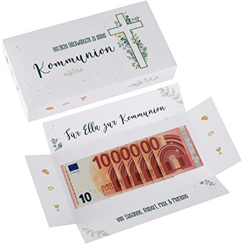 Herz & Heim® Geschenkverpackung Geldgeschenk mit Personalisierung - Erste Million Kommunion