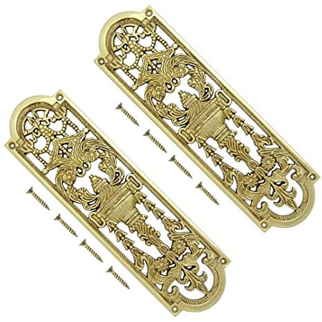 TERF® 225mm X 70mm Antique Solid Brass Fancy Finger Plate 225mm X 70mm (9'' X 2.76'') Door Push Plate Fancy Finger Plate Including Fixing Screw - Pack of 2