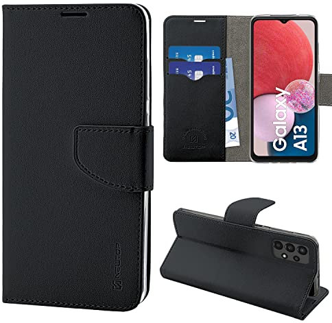 N NEWTOP Cover Compatibile con Samsung Galaxy A13 4G, HQ Lateral Custodia Libro Flip Chiusura Magnetica Portafoglio Simil Pelle Stand (Black)