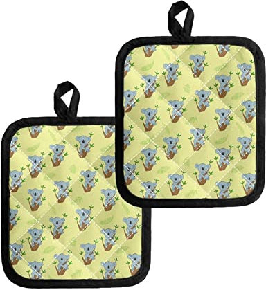 Howilath Cartoon Koala Plant Yellow Printed Dinner Potholder Insulation Pads Worktop Protector Kitchen Surface Protectors