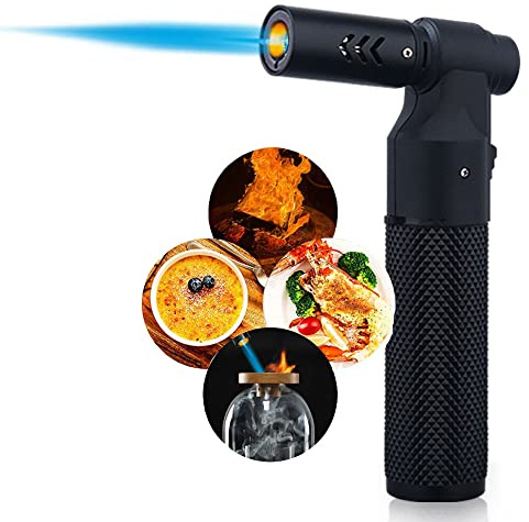 PROMISE Lötlampe, winddichte Jet-Flamme, nachfüllbares Gasfeuerzeug aus Butan, einstellbare Flamme, Zündschloss, Verwendung für Kerze, Backen, Herd, Grill, Schweißen, Wildtiere (Schwarz)