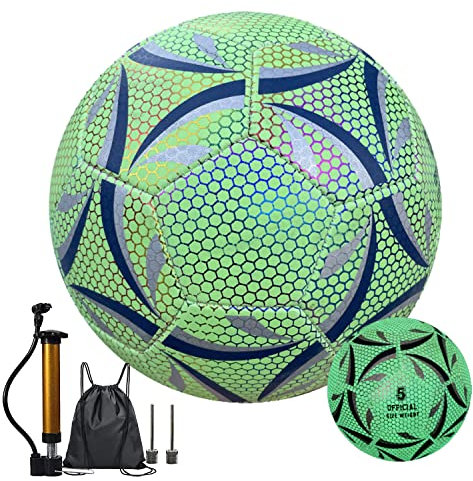 Reflektierender Fußball, holografischer Fußball, leuchtender Fußball, Größe 4/5, Standard-Übungsfußball, leuchtender Fußball, leuchtet im Dunkeln von Light Reflect, (Nr. 5, C)