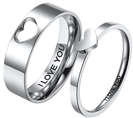 JewelryWe Schmuck Damen-Ring Edelstahl Herz I LOVE YOU Partnerringe Freundschaftsringe Verlobungsringe Eheringe Trauringe Ringe für Frauen Silber Größe 59