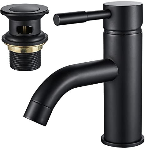 Black Basin Tap Mixer with Pop up Waste, NewEast Single Lever Mono Cloakroom Bathroom Sink Tap Mixer Brass