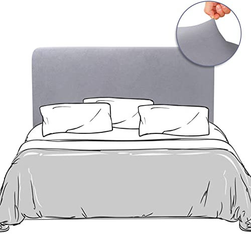 Lydevo Bett Kopfteil Hussen Bettkopfteil Bezug Stretch Dehnbare Bettkopfteil Weicher Staubdicht Samtstoff Kopfteil Schonbezug Protektor Kopfteilbezug für Gepolsterte Kopfteil 150cm-170cm,Hellgrau