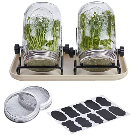 Jomewory Keimset, Keimdeckel aus Edelstahl, Keimglas Deckel Mit Edelstahl Keimständern Für Weit und Weithals Einmachgläser Für Anbau Von Bio-Sprossen