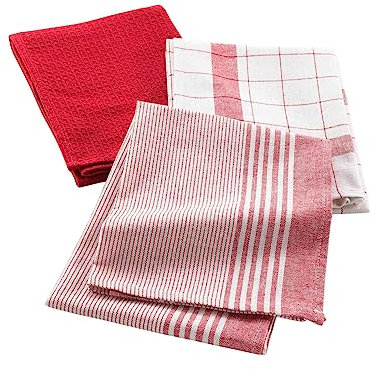 Douceur d'Intérieur, 3 Torchons (50 x 70 Cm) Vibrato Rouge, Coton Tissé