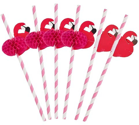 ALINK 50 Stück Cocktail-Papierstrohhalme, lustige hawaiianische tropische Party-Strohhalme, biologisch abbaubar, Sommerparty-Getränkedekoration für kalte Getränke, Smoothies (Flamingo-Version)
