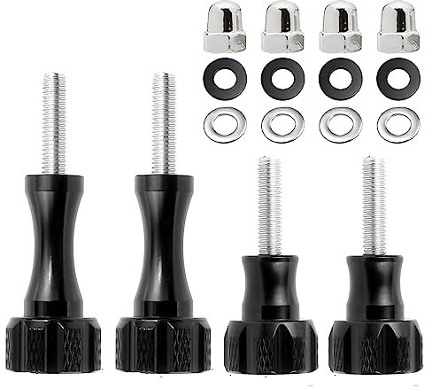 Higatful Lot de 4 vis moletées en alliage d'aluminium pour GoPro Hero 11 10 9 8 7 6 5 4 3+, Insta360 ONE X3 X2 X RS R GO 2 et DJI Osmo Action 2 3, vis standard pour fixation d'appareil photo (noir)