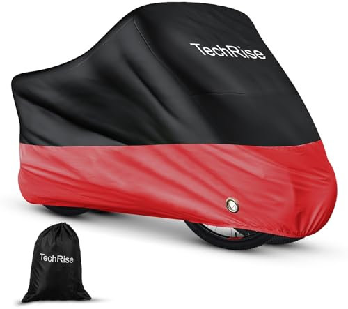 TechRise Fahrradabdeckung für 2-3 Fahrräder, Fahrradschutzhülle wasserdichte aus 210D Oxford, Fahrradgarage mit SchlossLöchern & Beutel 220 x 110 x 95 cm, Fahrrad/Roller/Motorrad Abdeckplane (Rot)