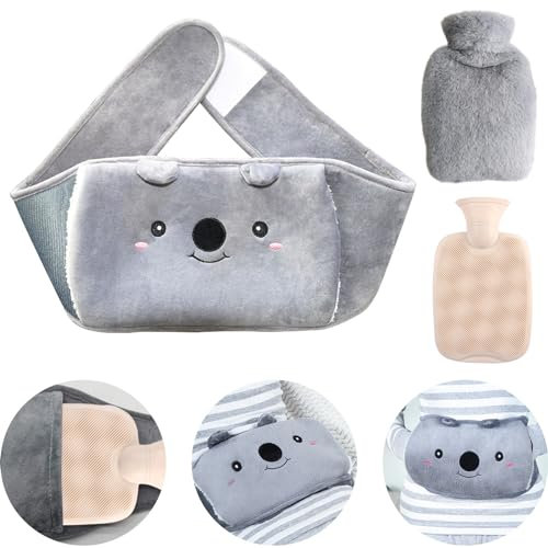 Wärmflaschengürtel Koala Kuschelig Wärmflasche 1L mit Bezug, Gummi Wärmbeutel Wärmegürtel mit Weichem Taillen Flauschig für Kinder, Erwachsene