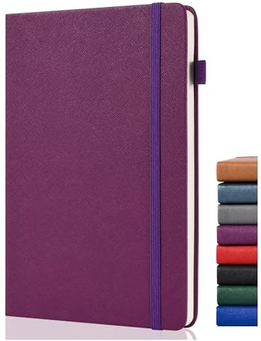 Bullet Dotted Journal – A5 Gepunktet Notizbuch, 140GSM Dickes Papier, A5 Dotted Journal mit 152 Seiten, Gesäßtasche, Stifthalter, Hardcover Dotted Notizbuch für Planung, Notizen, Studium, Grape
