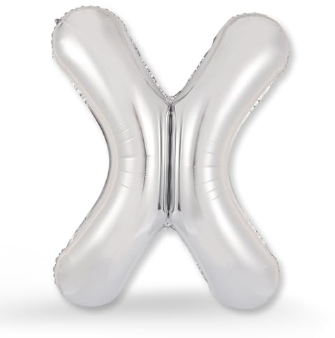 FUNXGO XXL Folienballon Buchstabe X Silber Glänzend – Riesen Buchstabenballon ca. 100 cm – Verstärktes Material – Für Helium & Luft – Perfekt für Geburtstag, Hochzeit & Party Deko - Ballon X Silber