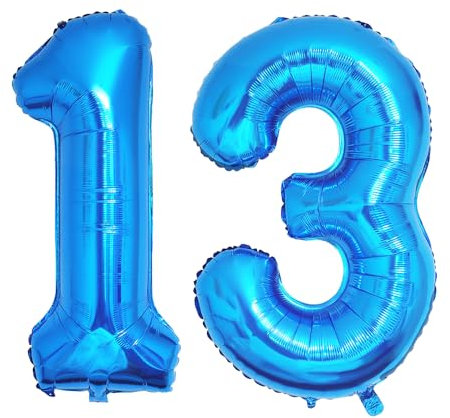 Ponmoo 40 inches Foil Balloons Numbers 13/31 Blue (101cm), Inflatable Helium or Air, Giant Balloon Number 0-9, 10-29, 30-100, Grand Balloons for Anniversary Wedding Birthday Party Decoration