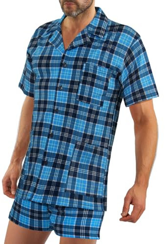 sesto senso Pyjama Homme Elégant Carreaux et Manches Courtes Coton Chemise Boutonnée Shorts 2629/13 3XL