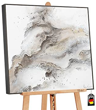 YS-Art XXL Design Abstrakt Acryl Gemälde auf Leinwand mit Rahmen Erschaffung handgemalte Wandbilder Wohnzimmer modern Wohndekor Bilder echte Kunst 90x90 cm