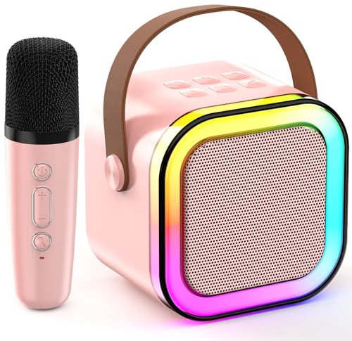Singingmate Mini Bluetooth Karaoke Machine, 2024 Toy Karaoke with 1 Microphone for 4, 5, 6, 7, 8, 9, 10, 12 year old girls Birthday Party, with Ambient LED Lighting. (Pink)