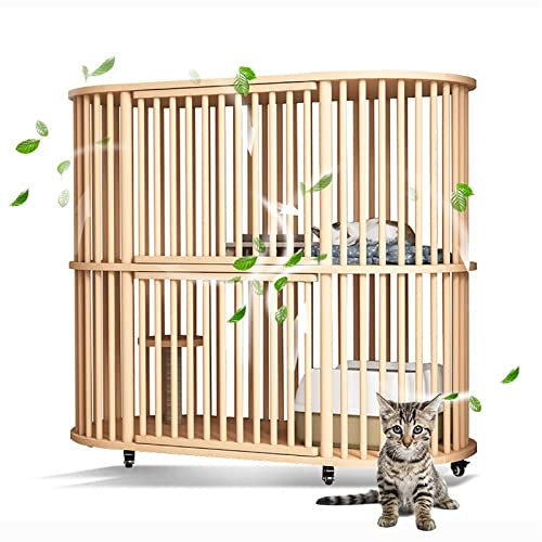 Großer Katzenkäfig, Katzengehege, 2-stöckiges Katzenhaus für draußen und drinnen, Katzenkäfig, Laufstall, Holzhaus, Katzenkäfig mit Rädern, Übungsplatz, ideal für 1–3 Katzen