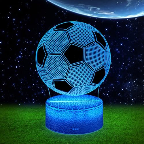 URAQT 3D LED Illusion Lampe,7 Lichtfarben Dimmbar Nachtlichter Acryl Nachtlicht Led Lampe USB-Aufladung Nachtlicht für Kinder 3D Nachtlicht mit Fernbedienung Junge Mädchen Schlafzimmer Fußball