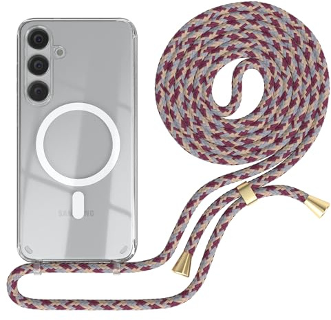 EAZY CASE - Handykette kompatibel mit Samsung Galaxy S24 Plus Kette zum Umhängen Stoßfest Handyhülle für Galaxy S24 Plus Silikon Hülle mit Band Handytasche Transparent Fallschutz in Rot Camouflage
