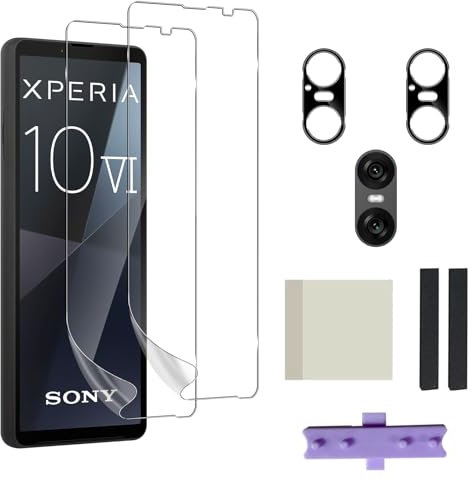 Pkila Screen Protector for Sony Xperia 10 VI 5G 6.1, 2 Pcs Flexible TPU Film & 2 Pcs Tempered Glass Camera Lens Protector with Installation Accessory Kits [In-Display Fingerprint Support,HD Clear]