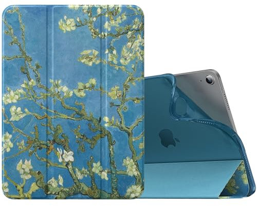 MoKo Funda para iPad Air 11 Pulgadas 7ª/6ª Generación, M3/M2 2025/2024, iPad Air 5ª/4ª Gen 10,9 2022/2020, Funda Trasera Translúcida Esmerilada TPU Blando, Auto Activación/Reposo,Bloom de albaricoque