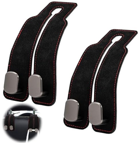 2PCS Car Seat Back Double Hook, Leather Car Seat Organiser Hooks,Car Headrest Hook,Car Seat Purse Hook,Car Hanger Storage Car Seat Back Organizer for Bags,Purses, Handbags (BLACK)