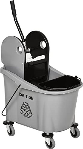 HOMCOM Reinigungswagen 36 Liter Fahreimer Putzeimer Wischwagen mit Auswringvorrichtung, Grau, 54 x 41 x 91,5 cm