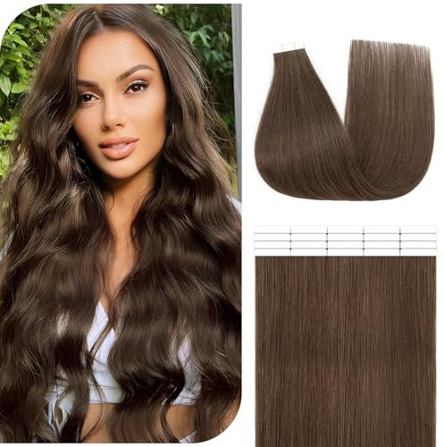 Benehair Tape in Extensions Echthaar, Invisible Tape Extensions Echt Haar, 20Pcs 30g Haarverlängerung Echthaar Tapes, Remy Natural Tapes Extensions Echthaar, 40 CM Schwarz Braun #2A