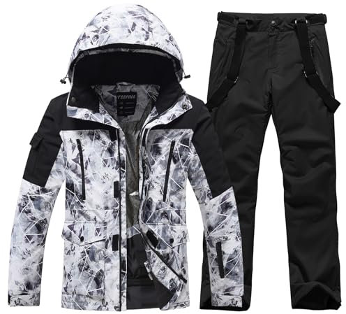 HOTIAN Herren Ski Jacke und Hosen Set Herren Schneeanzug Winter Warme schneeanzug Wasserdicht Winddicht skibekleidung Snowboard Set BH+BK XS