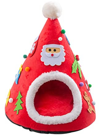 Letto per albero di Natale per gatti, cuccia per gatti, cuccia natalizia per gattini, rifugio invernale caldo per animali domestici, grazioso letto per cani di piccola taglia o coniglietto (rosso)