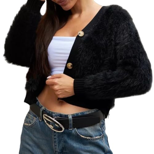 LIUYUYOUGO Cardigan da Donna,Cardigan da Donna in Maglia Pelosa Maglioni Aperti sul Davanti Cardigan Corti con Bottoni Morbidi E Caldi in Pile Soffice in Maglia Capispalla Y2K Cardigan con Spalle Sc