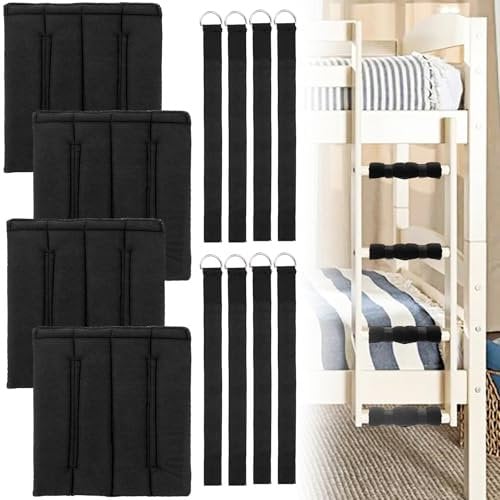 OGA 4 PCS Soft Bunk Bed Ladder Pads, Bunk Bed Ladder Padding with Anti Slip Dots on Bottom, 8 Strong and Adjustable Straps for a Tight Wrap - 10 x 10 inch(Black)