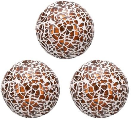 uxcell Lot de 3 boules décoratives en verre de 6,9 cm pour centre de table, boules en verre mosaïque pour décoration de bols, vases, table à manger, fête, marron