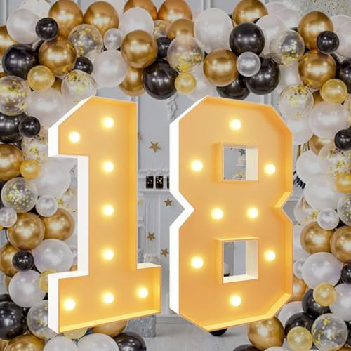 Marquee Light Up Number 18, Giant LED Light Sign Warm White Glowing Mosaic Light Pre-cut Foam Decor for Birthday Proposal Wedding