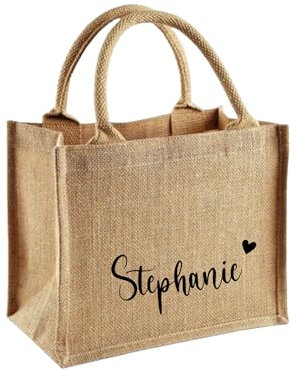 AWASG Jutetasche mit Name - Personalisierte Geschenktasche für Sie Ihn - Kleine Tasche Geschenk Danke - Baumwolle (Beige M Herz)