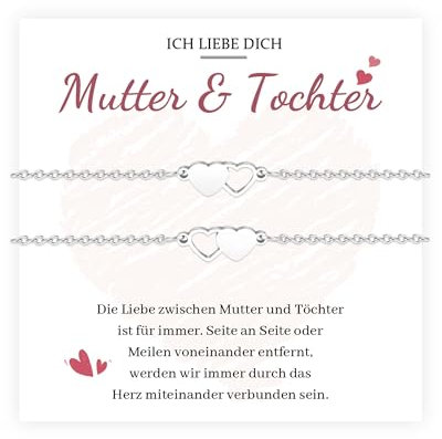 MANVEN Mutter Tochter Armband Mutter Tochter Geschenk Muttertag Geburtstag Weihnachten Zurück zur Schule für Mädchen Damen Einschulung Schulanfang 8 9 10 11 12 jahre 2 Stück Herz Armband