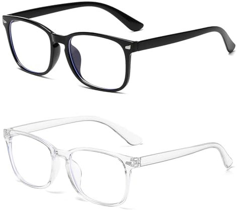 2 Pack Blue Light Blocking Glasses for Women & Men, Anti-Glare Computer & Gaming Eyewear, Lightweight Clear Frame Readers for Eye Strain Relief