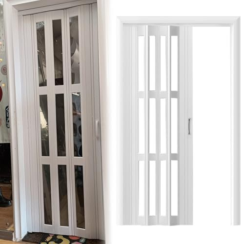 Falttür Falttüren Innentüren Schiebetür 213 Cm Hohe Tür Im Akkordeon-Stil Für Türen, PVC-Innenfalttüren/Schiebeschranktüren/Falttüren Für Den Flur Mit Durchsichtigen Gitterplatten Mit Schienenrollen,