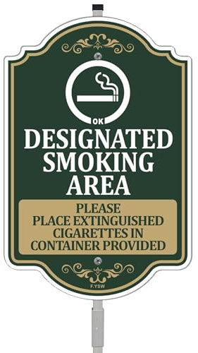 Designated Smoking Area Sign 12 x 8 With 35 Long Metal Stakes Smoking Sign Please Use Cigarette Bins Provided Sign with Stand Aluminum Outdoor Use Yard Business Sign