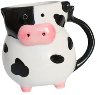 Folpus Tasse de Vache en céramique, Tasse d'eau, Design de Vache Stable avec poignée, Tasse à café en Forme de Vache, Tasse à céréales pour Cadeau de Bureau,