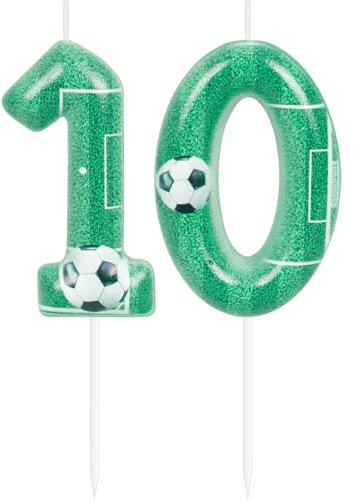 Green Soccer 10th Birthday Candles Number 10 Candle Cake Decor Soccer Party Decorations Happy 10th Birthday Cake Decorations for Boys Girls Kids Sporty Soccer Party Supplies
