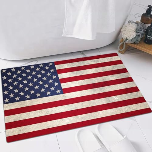 FSDGY Badvorleger Fußmatte Flauschig Teppich Badezimmerteppich Duschmatte für Bade & Wohnzimmer Schlafzimmer,USA Flagge (2),60x90 cm