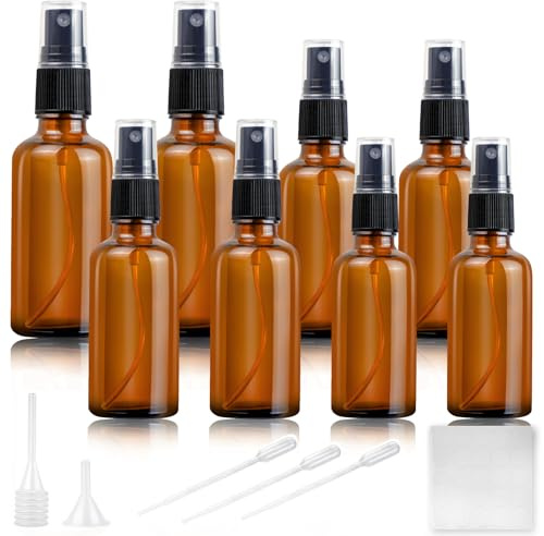 DBTW Sprühflasche Klein Glas | 8 Stück mit Pipetten Trichter Etiketten, für Ätherisches Öle,Kosmetik, Apotheker, Reinigung,Aromatherapie, Massage, Haare